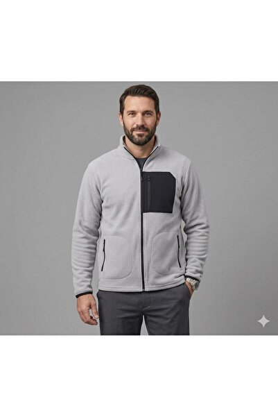 barozzi Men's Black Fleece Jacket with 3 Pockets, Full Zipper Front, Detailed...