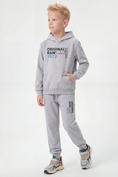 FYK KİDS Σετ φόρμας για αγόρια με τσέπες καγκουρό, κουκούλα και λεπτομέρεια α...