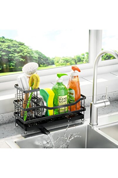 Arabest Kitchen Sink Sponge Holder,Self-Draining Caddy with Removable Brush H...