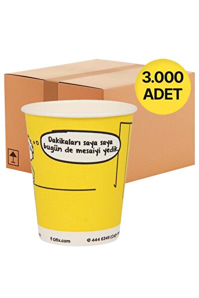 OFIX Karton Bardak Özel Baskılı 7 oz 180 ml 3000 Adet - Sarı - 1 Koli