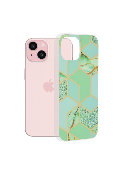 Techsuit Husa pentru iPhone 15, Marble Series, protectie antisoc, verde