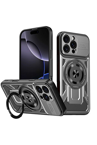 DAMUR Husă TitanFlex Ring iPhone 16 Pro, Gri, Protecție maximă, Inel magnetic