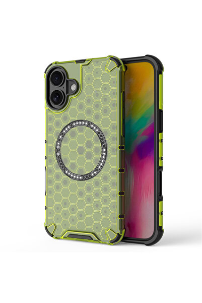 Stef's Cat Husa pentru iPhone 16, Stef's Cat, HoneyComb Shield MagSafe, verde