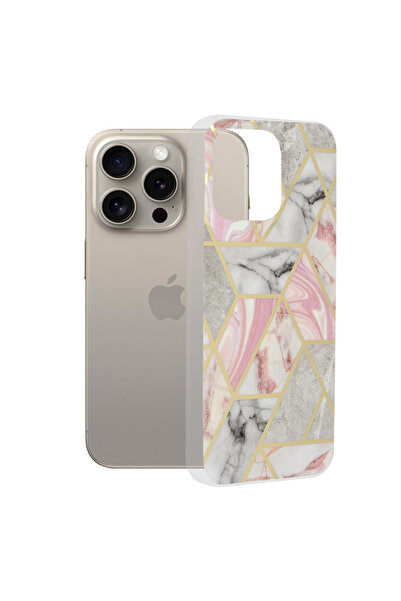 Techsuit Husa pentru iPhone 15 Pro Max, Marble Series, protectie antisoc, roz