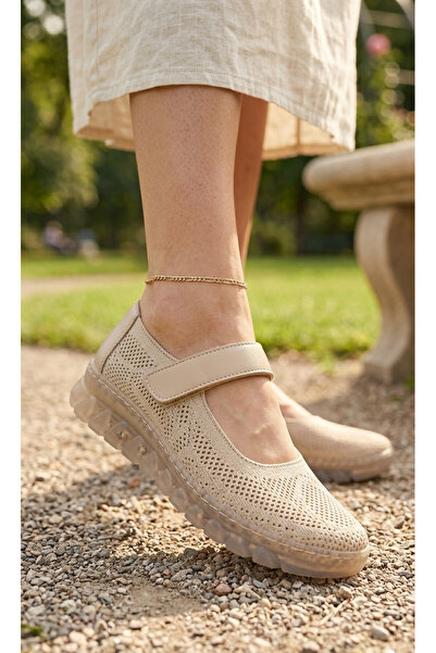rocassi Women's Genuine Leather Casual Shoes Cream