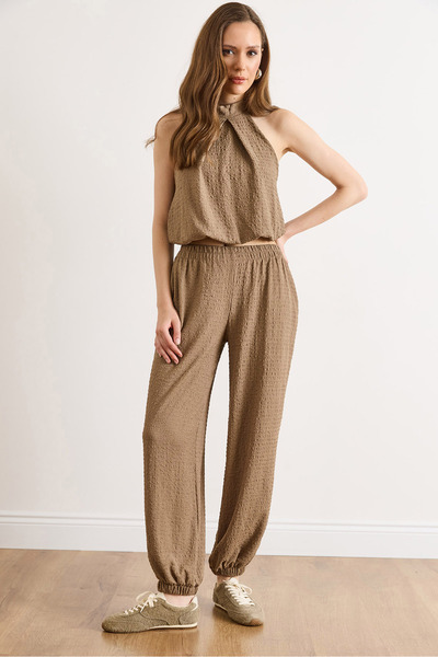 Olalook Women's Mink Textured Top and Bottom Set Tkm-19000485