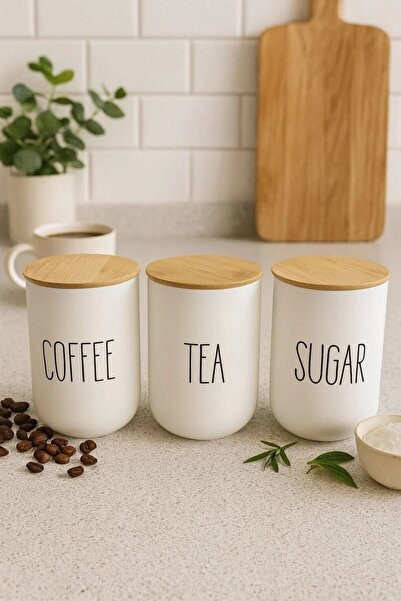 Bev Kitchen 3-Piece White Glass 1000 ml Jar and Storage Set with Bamboo Leak-...