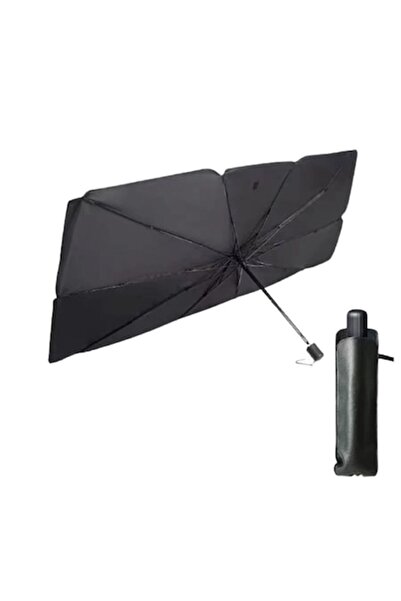 Trendily Πτυσσόμενο Αντηλιακό Αυτοκινήτου, 125 x 65 εκ., Σχήμα Ομπρέλας, Μαύρ...