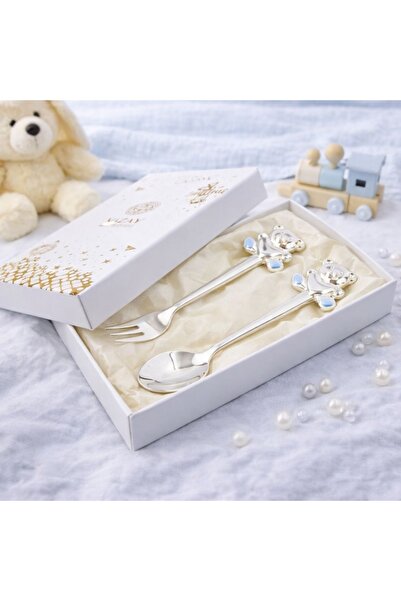 Azay Παιδικό σετ μαχαιροπίρουνα, μπλε αρκουδάκι, κουταλάκι και πιρούνι, κουτί...