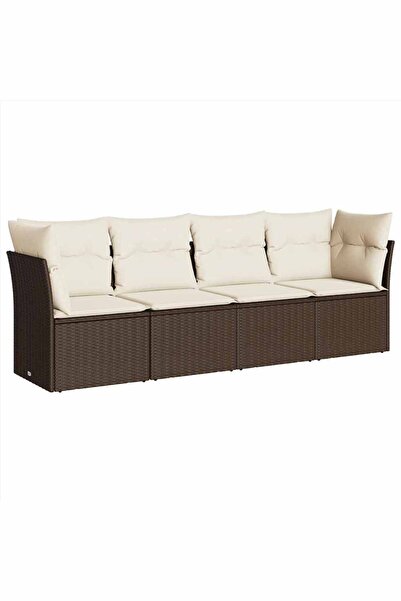 vidaxl Set canapele de grădină, 4 piese, cu perne, maro poliratan maro