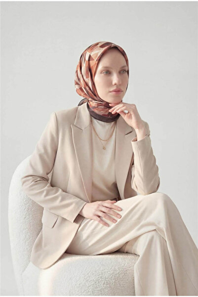 Silk Home Shiny Dokulu Eşarp Kiremit Bakır Tonlu Geometrik Desenli Su Tutmaz ...