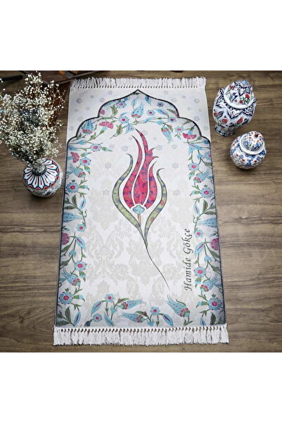 İkranur İsme Özel Hediyelik İnce Pamuk Seccade Fuşya - Lale 70x117 cm - 370 gr