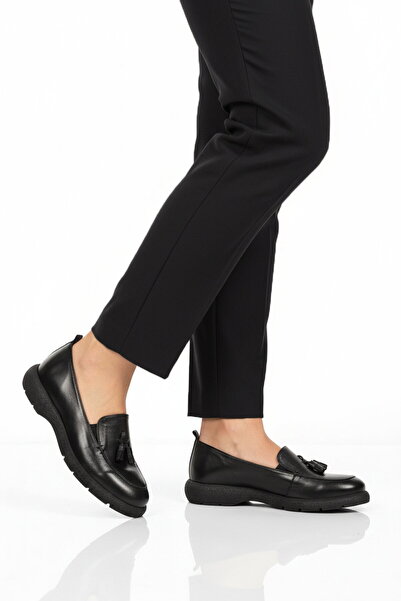 AYAKMOD Premium Black Genuine Leather Women's Casual Shoes 44335 Z