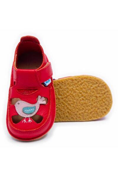 DODO SHOES Sandale copii barefoot Vrabiuta, Culoare Rosu din piele naturala, ...