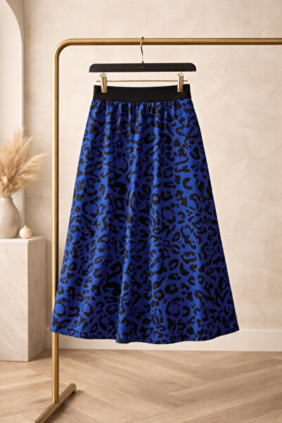 BBS Κοριτσίστικη μακριά φούστα με μπλε λεοπάρ σχέδιο και πλήρη επένδυση