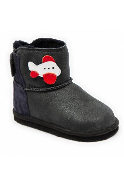 DODO SHOES Cizme copii barefoot Avion, Culoare Antracit, piele naturala cu ta...
