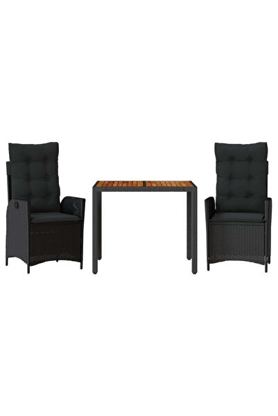 vidaxl Set mobilier de grădină cu perne, 3 piese, negru, poliratan
