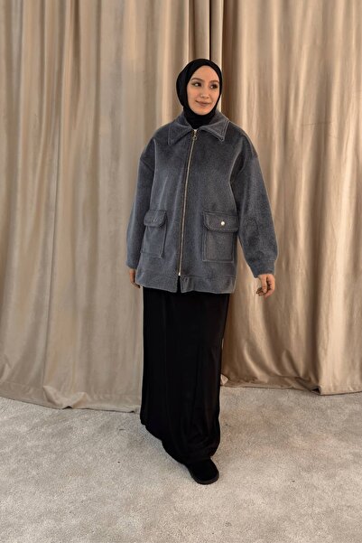 EYMAHCA Women's Plush Textured Gold Detailed Coat – Soft