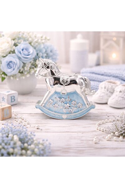 Azay Διακοσμητικός Κουμπαράς Κουνιστό Άλογο, 11x11 εκ., Ασημένιο Σχέδιο με Μπ...