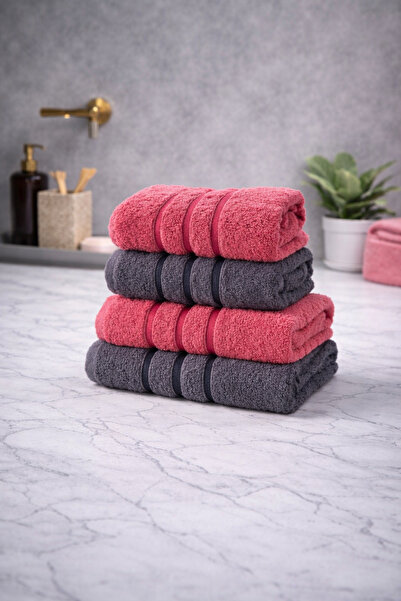 ÇARŞAF DÜNYASI Σετ 4 βαμβακερών πετσετών μπάνιου σε σκόνη-ανθρακί (70x140) (5...