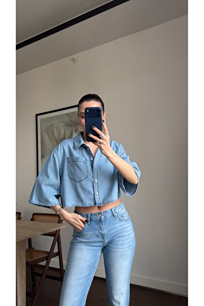 sinemkivanc co CROP DENIM GÖMLEK