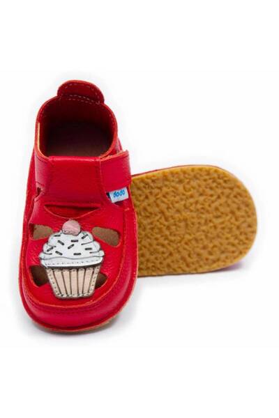 DODO SHOES Sandale copii barefoot Cupcake, Culoare Rosu din piele naturala, t...
