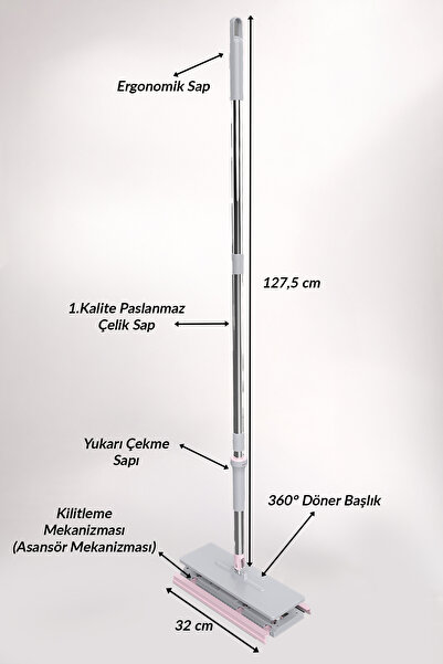 Lavine Click Mop Asansörlü Mekanizma 32cm ”4XL Kullan At Bezler İle Uyumlu” - 8 Adet Bez Hediyeli