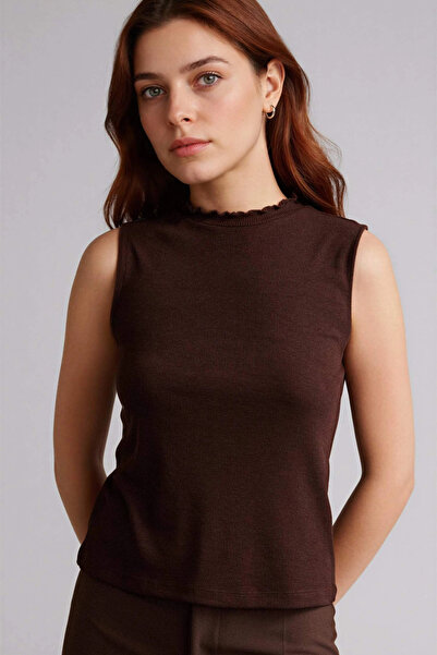 DeFacto G0050Axbn207 Brown Slim Fit Half Turtleneck Ribbed Camisole Tunic