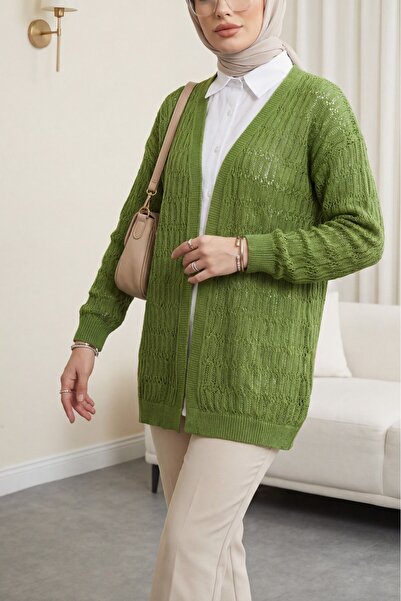 Modamorfo Openwork Patterned Spring Cardigan -F.Green