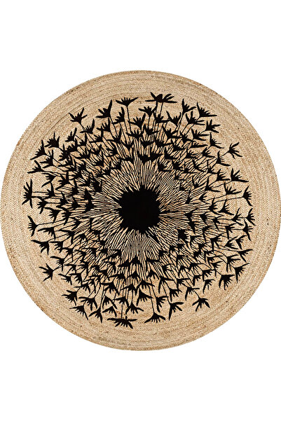 kilim home Boho 970 Kara Delik Desenli Doğal Natural Jüt Yuvarlak