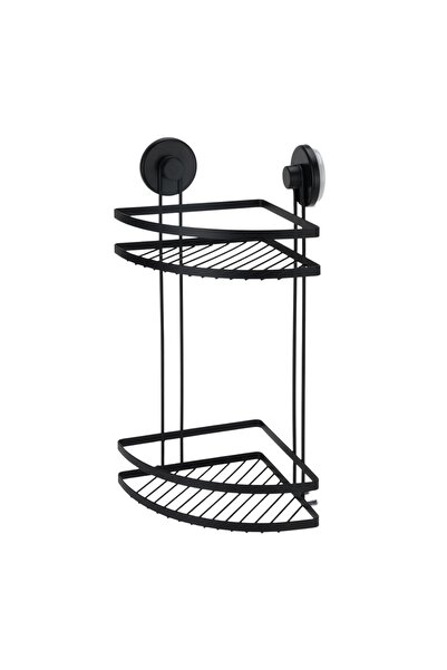 Bathroom Solutions Γωνιακό μεταλλικό ράφι μπάνιου με δύο ράφια και βεντούζες,...