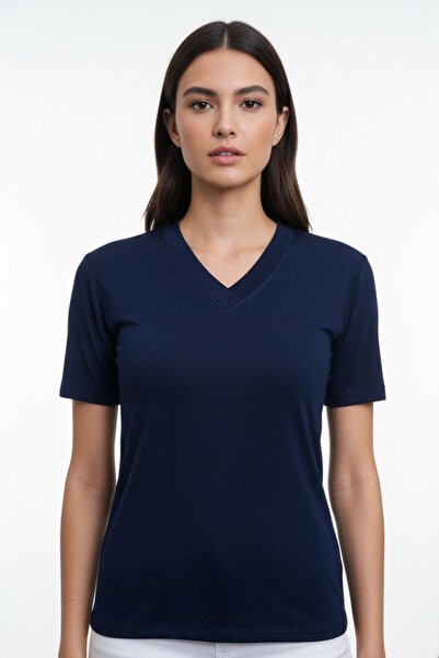 Bİ.GİYSEN Γυναικεία μπλούζα σε μπλε ναυτικό χρώμα με λαιμόκοψη V, κοντό μανίκ...