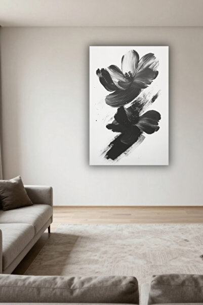 NET REKLAM Modern Siyah Beyaz Çiçek Kanvas Tablo – Minimalist Duvar Dekoru | ...
