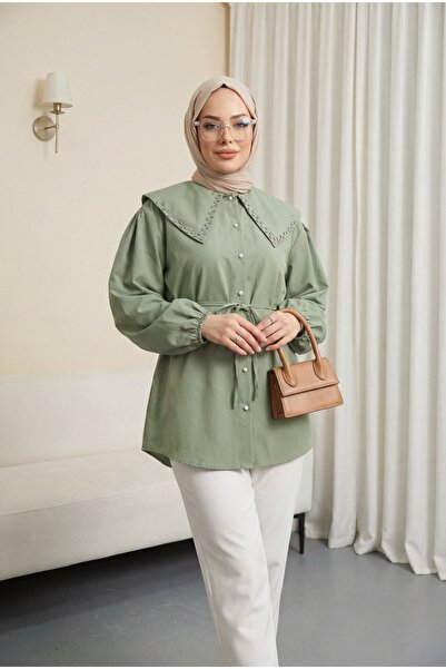 Modamorfo Πουκάμισο με φαρδύ γιακά, πέτρες στον γιακά, ελαστικά μανίκια και κ...