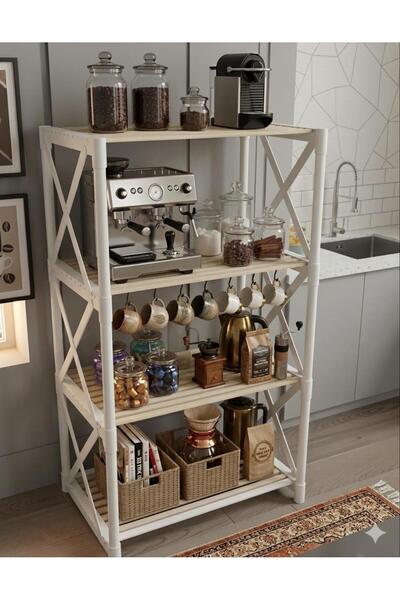 CasaNovi ZENNA 4 KATLI BEYAZ Dekoratif KAHVE KÖŞESİ BEYAZ-Ahşap
