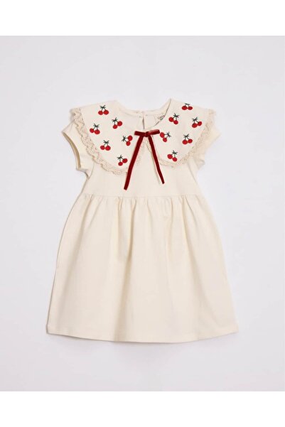 OZZY KİDS Κοριτσίστικο κοντομάνικο φόρεμα με κεντημένα κεράσια