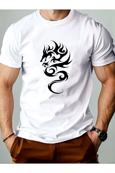 LİNA06 Men'S Summer Casual Short-Sleeve T-Shirt with a Dragon Design