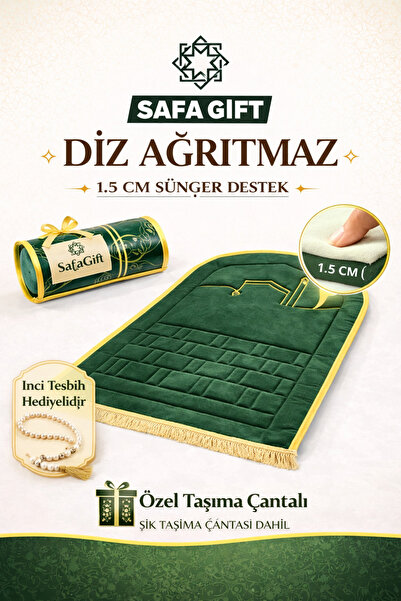 Safa Gift Lüks Kâbe Nakış İşlemeli Ortopedik Yumuşacık Süngerli Seccade - Taş...