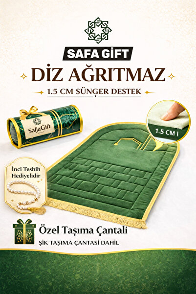 Safa Gift Lüks Kâbe Nakış İşlemeli Ortopedik Yumuşacık Süngerli Seccade - Taş...