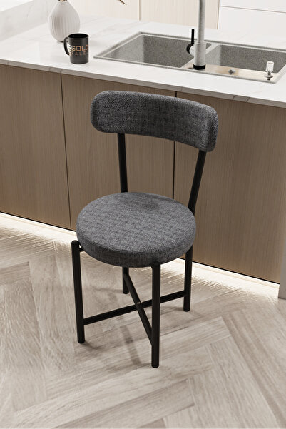 GOLDFALEZ Sandalye 1 Adet Keten Kumaş Metal Ayak Modern Mutfak Sandalyesi Caf...