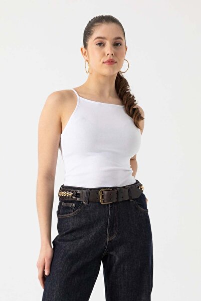 i8 Denim Askılı Halter Yaka Atlet