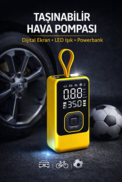 SMAYLİNG Taşınabilir Hava Pompası Dijital Ekranlı LED Işıklı Type-C Şarjlı Ko...