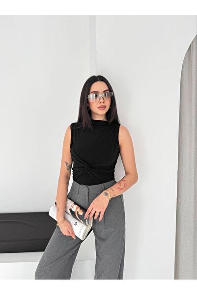 heree بلوزة نسائية بدون أكمام بتفاصيل مزركشة وياقة عالية، بلوزة أنيقة للاستخد...