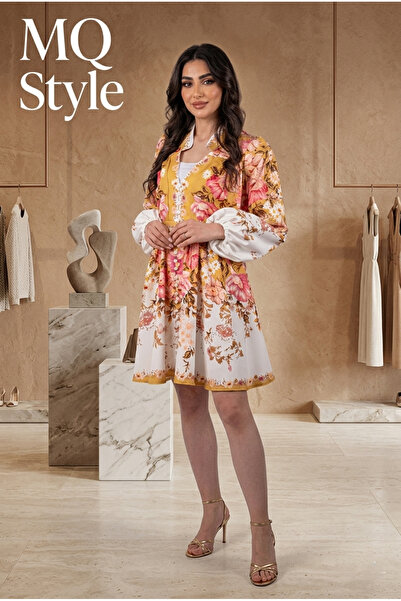 MQ فستان نسائي قصير a-line dress بكمام طويلة