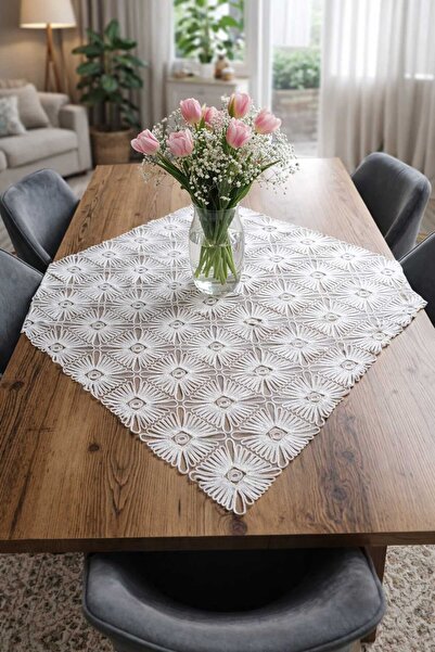 Lena Maison Ella Lace Table and Fiskos Cover Ecru Color 95X95 cm