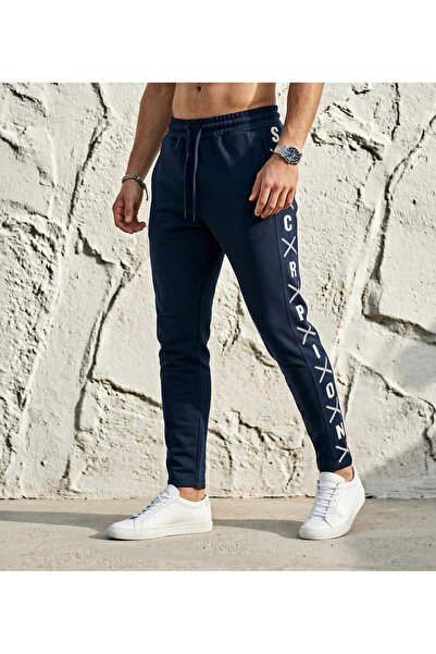 Plus Scorpion Erkek Slim Fit Eşofman Altı – Yazılı Şerit Detaylı, Dar Paça Jo...