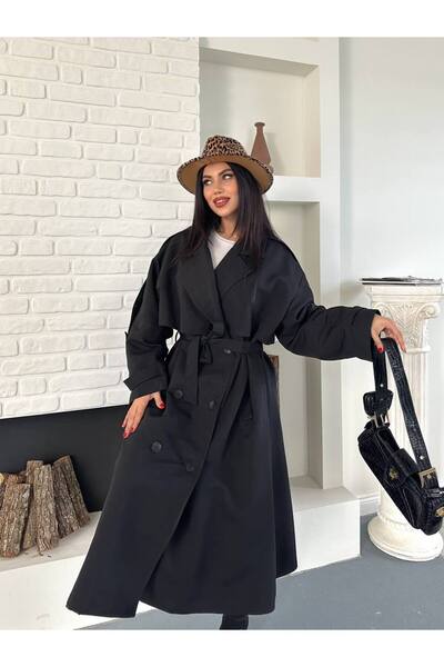 VESS MODA Γυναικεία μακριά καμπαρντίνα με αντιανεμικό μπλουζάκι μπροστά και π...