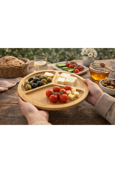 DECORS CENTER Yuvarlak Bambu dekoratif sunumluk