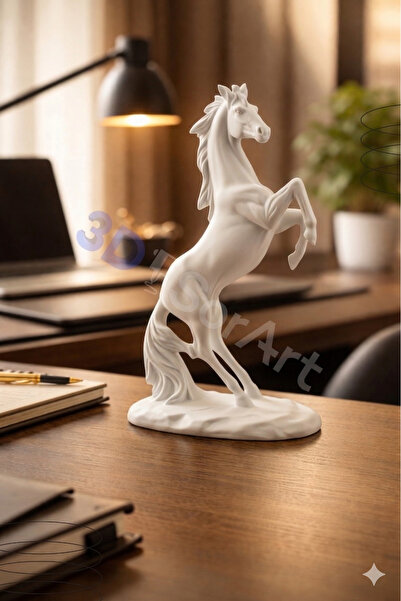 3D SerArt Şahlanan At Figürlü Beyaz Renk Dekoratif Biblo Ev - Işyeri - Ofis I...