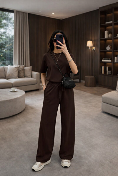 BARLİZ Women's Comfortable Summer Short Sleeve Two-Piece Top and Bottom Set